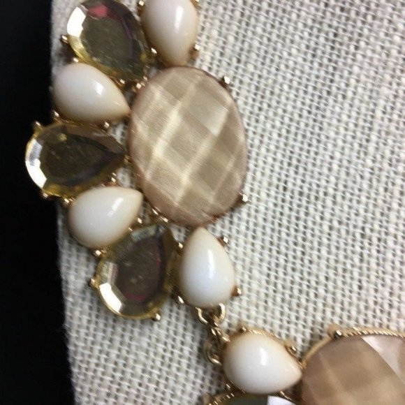 Charming Charlie Statement Necklace Gold Faceted Teardrop Beige Retro BoHo - Picture 2 of 7